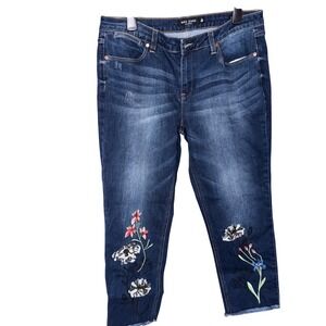Max Jeans Women's Embroidered Floral Dark Wash Denim straight crop Jeans Size 12